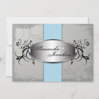 Wedding Invitation Elegant Grey Blue Aged Floral