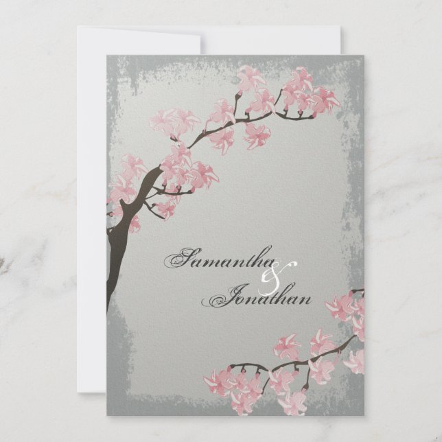 Wedding Invitation - Elegant Grey Cherry Blossom (Front)