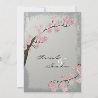 Wedding Invitation - Elegant Grey Cherry Blossom