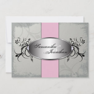 Wedding Invitation Elegant Grey Pink Aged Floral