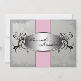 Wedding Invitation Elegant Grey Pink Aged Floral
