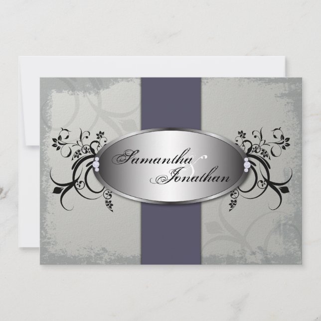 Wedding Invitation Elegant Grey Purple Aged Floral (Front)