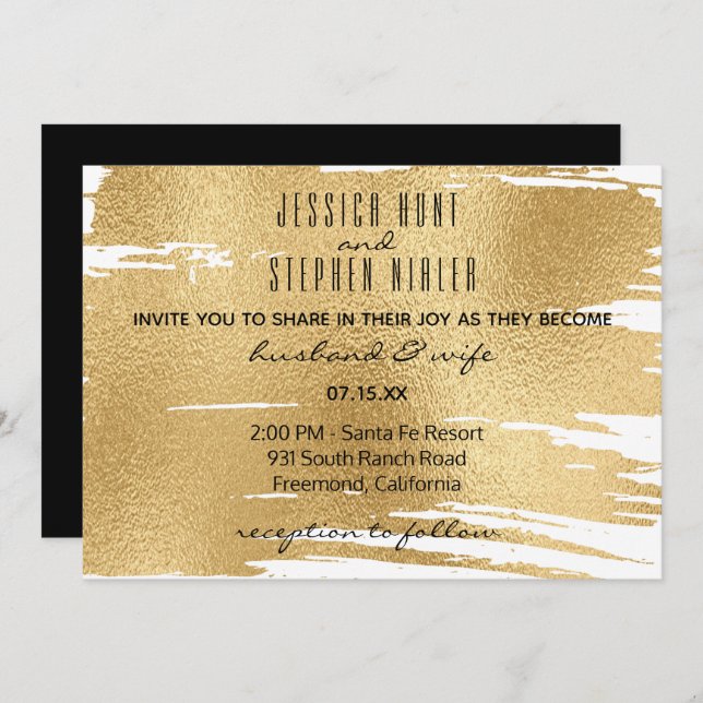 Wedding Invitation Elegant in Black and Gold (Front/Back)