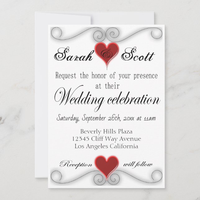 WEDDING INVITATION Elegant Modern Red Heart (Front)
