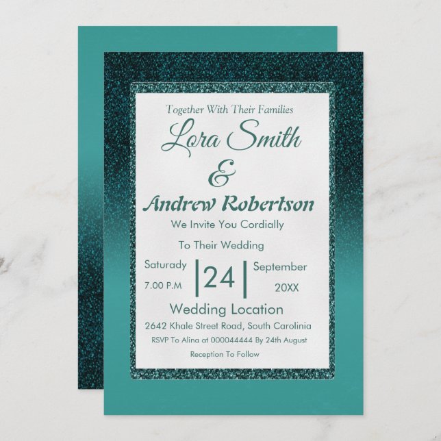 Wedding Invitation| Elegant peacock Glitter Invitation (Front/Back)