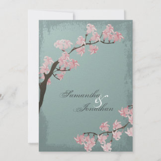 Wedding Invitation - Elegant Teal Cherry Blossom