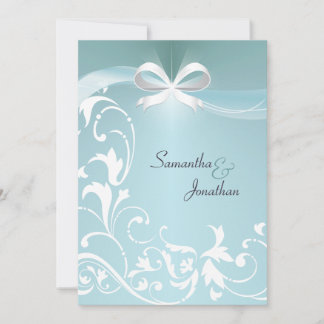 Wedding Invitation - Elegant Teal Floral Ribbon
