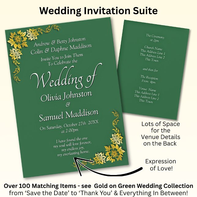 Wedding Invitation Emerald Green Gold White  (Creator Uploaded)