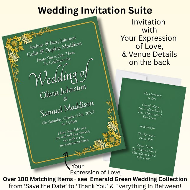 Wedding Invitation Emerald Green Gold White  (Creator Uploaded)