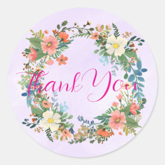 Wedding invitation envelope stickers, pink wreath classic round sticker