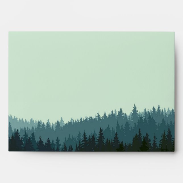 Wedding invitation envelope with mountains in blue (Front)