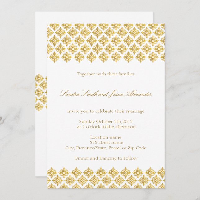 Wedding Invitation faux Gold Arabesques (Front/Back)