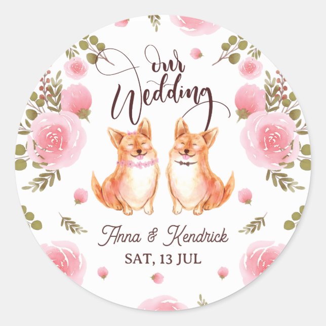 wedding-invitation floral and animal theme  classic round sticker (Front)