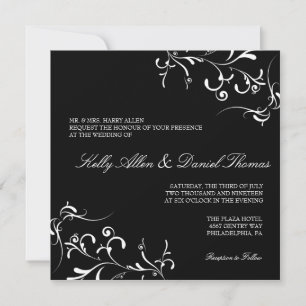 Wedding Invitation Floral Grace II blkw
