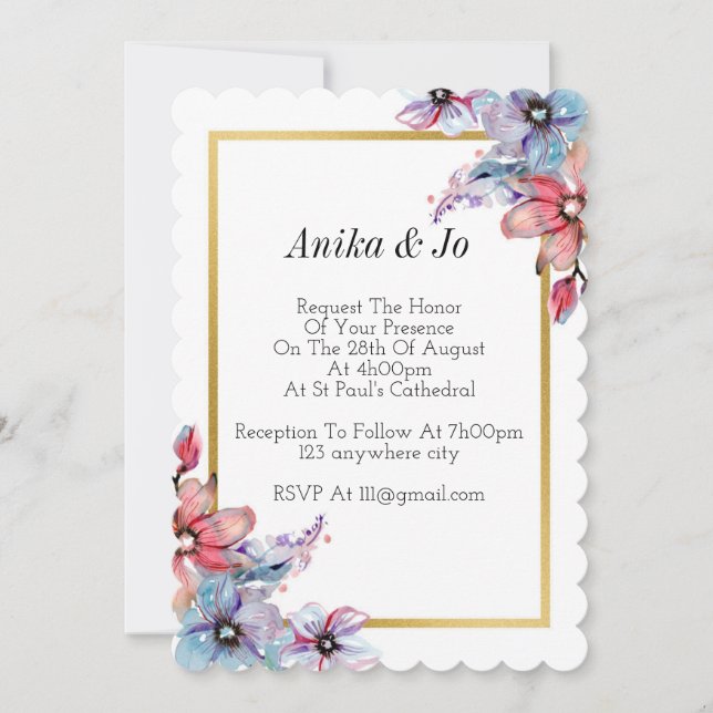 wedding invitation, floral invitation (Front)