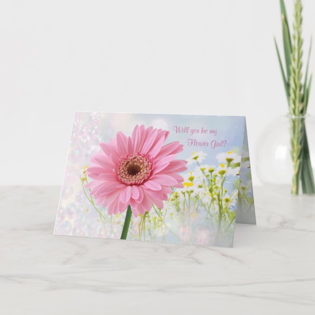Wedding invitation, Flower Girl, pink Gerbera Card (Front)