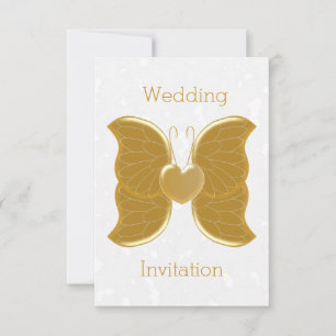 Wedding Invitation Gold Butterfly Heart