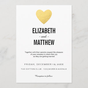 Wedding invitation gold heart invite card