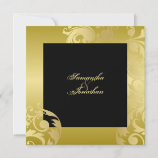 Wedding Invitation Gold Metal Black Elegant Floral