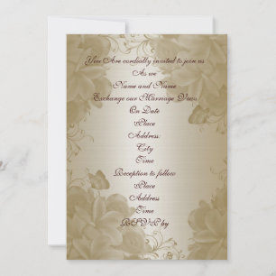 Wedding invitation gold satin plumeria