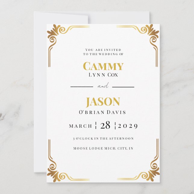 Wedding Invitation Gold Scroll Corner Frame  (Front)