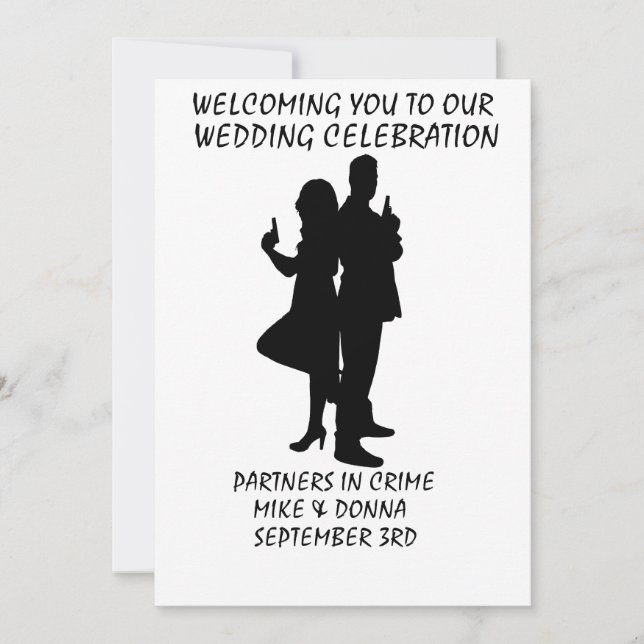 WEDDING INVITATION GUNS PARTNERS IN CRIME (Front)