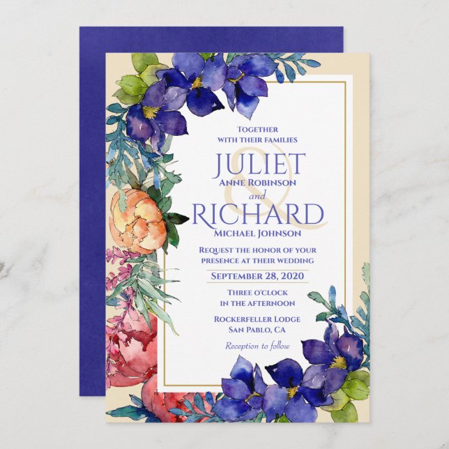 Wedding Invitation | Happiness Floral Watercolor (Front/Back)