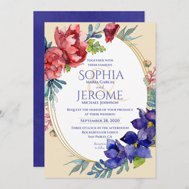 Wedding Invitation | Happiness Floral Watercolor (Front/Back)