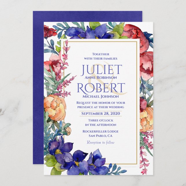 Wedding Invitation | Happiness Watercolor Floral (Front/Back)
