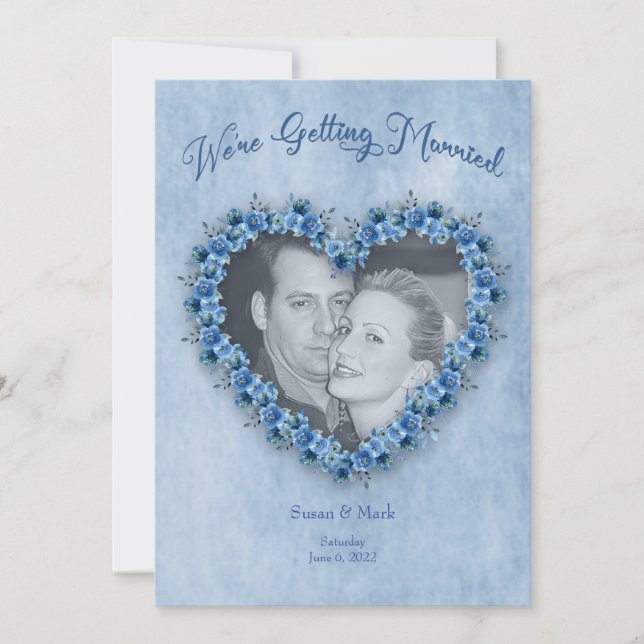 Wedding Invitation Heart of Blue Rose Photo Insert (Front)