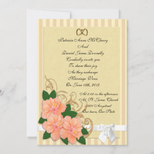 Wedding Invitation Hibiscus flowers peach
