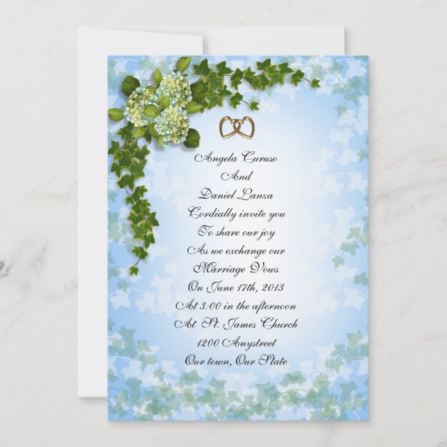 Wedding Invitation Hydrangea and ivy (Front)