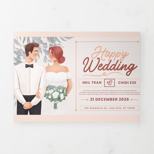 Wedding Invitation – Illustrated Couple & Floral D (Cover)