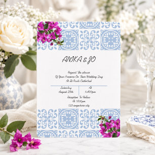 wedding invitation in blue romantic italian style
