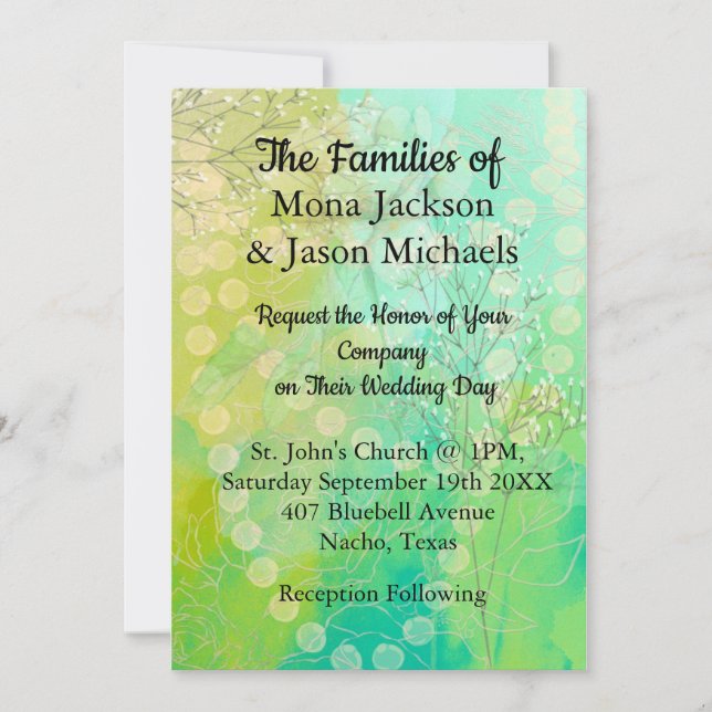 Wedding Invitation in Designer Green (Front)