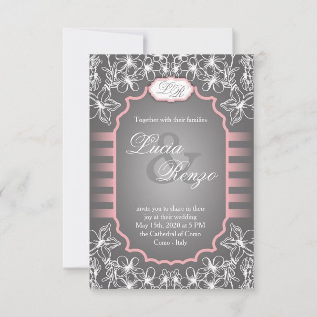 Wedding Invitation in elegant grey and pink (Front)