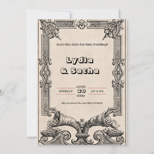Wedding invitation in old beige paper (Front)