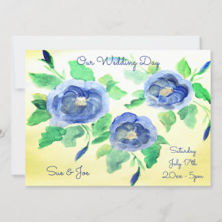 Wedding Invitation in Watercolour Blue Roses