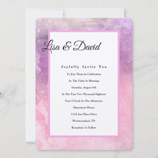 Wedding Invitation Invitations-Pink Watercolor (Front)
