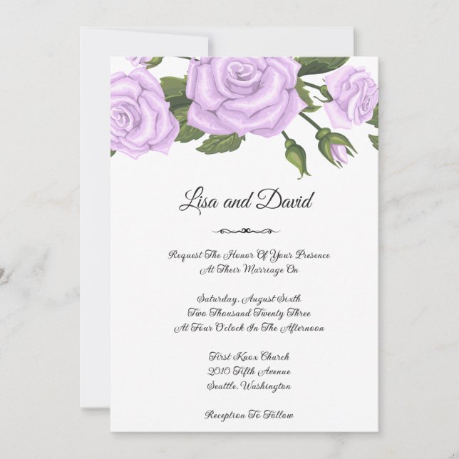 Wedding Invitation-Lavender Roses  Invitation (Front)
