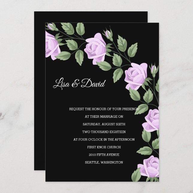Wedding Invitation-Lavender Roses Invitation (Front/Back)