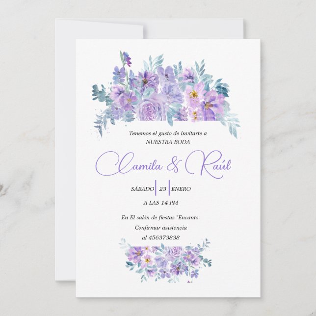 Wedding Invitation "Lilac Tones Flowers" (Front)