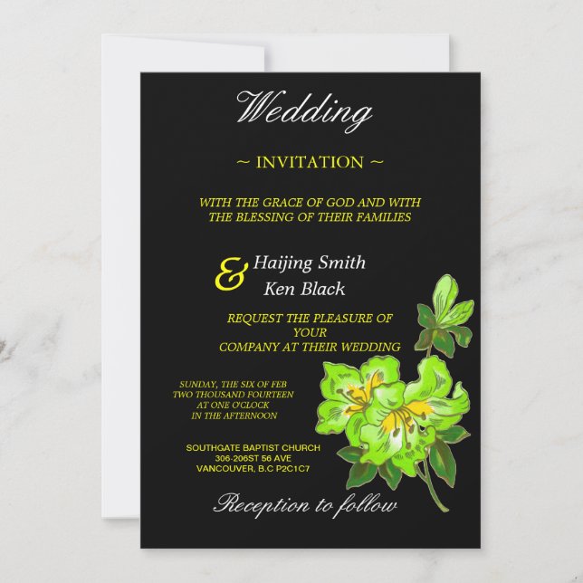 Wedding Invitation Lime Orchid Wedding Flowers (Front)