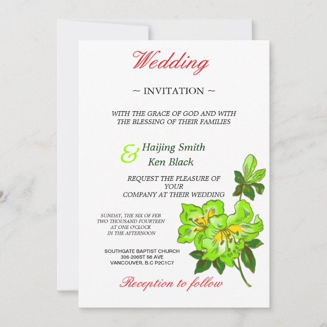 Wedding Invitation Lime Orchid Wedding Flowers (Front)
