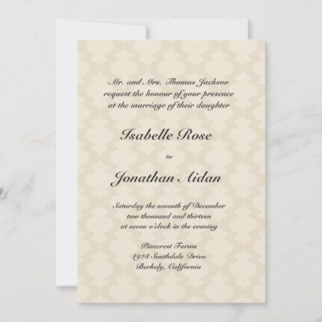 Wedding invitation - Linen with damask waves (Front)