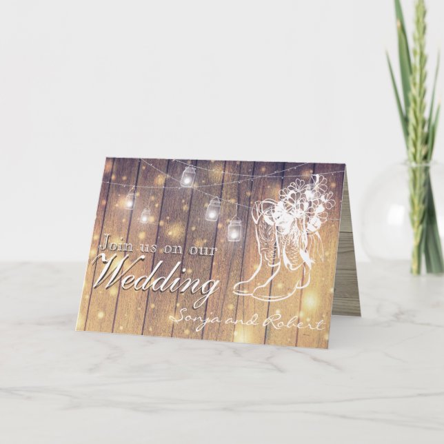 Wedding Invitation - Mason jars and cowboy boots (Front)