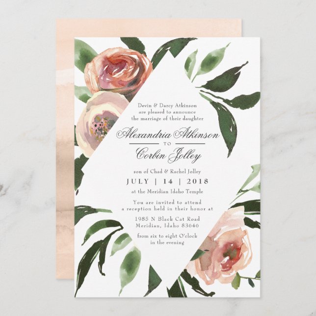 WEDDING INVITATION | Modern Elegant Blush Floral (Front/Back)