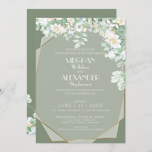 Wedding Invitation |  Modern Geometric Wildflowers (Front/Back)