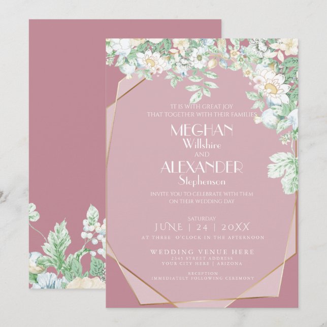 Wedding Invitation |  Modern Geometric Wildflowers (Front/Back)