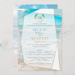 Wedding Invitation   Modern Monogram Beach